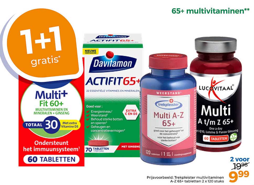 65+ multivitaminen** 1+1 gratis*