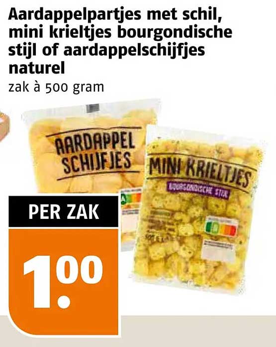 Aardappelpartjes met schil, mini krieltjes bourgondische stijl of aardappelschijfjes naturel