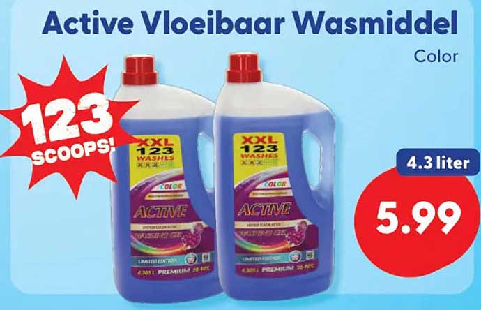 Active Vloeibaar Wasmiddel Color 4.3 liter 123 scoops!