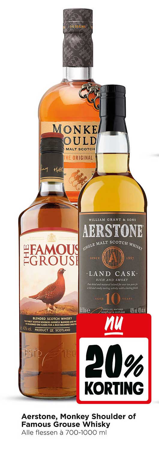 Aerstone, Monkey Shoulder of Famous Grouse Whisky 20% KORTING