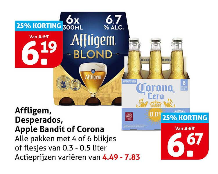 Affligem, Desperados, Apple Bandit of Corona 25% KORTING