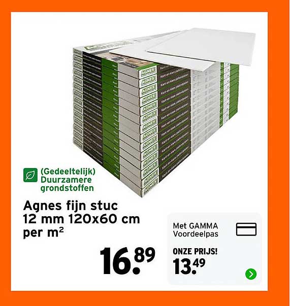 Agnes fijn stuc 12 mm 120x60 cm per m²