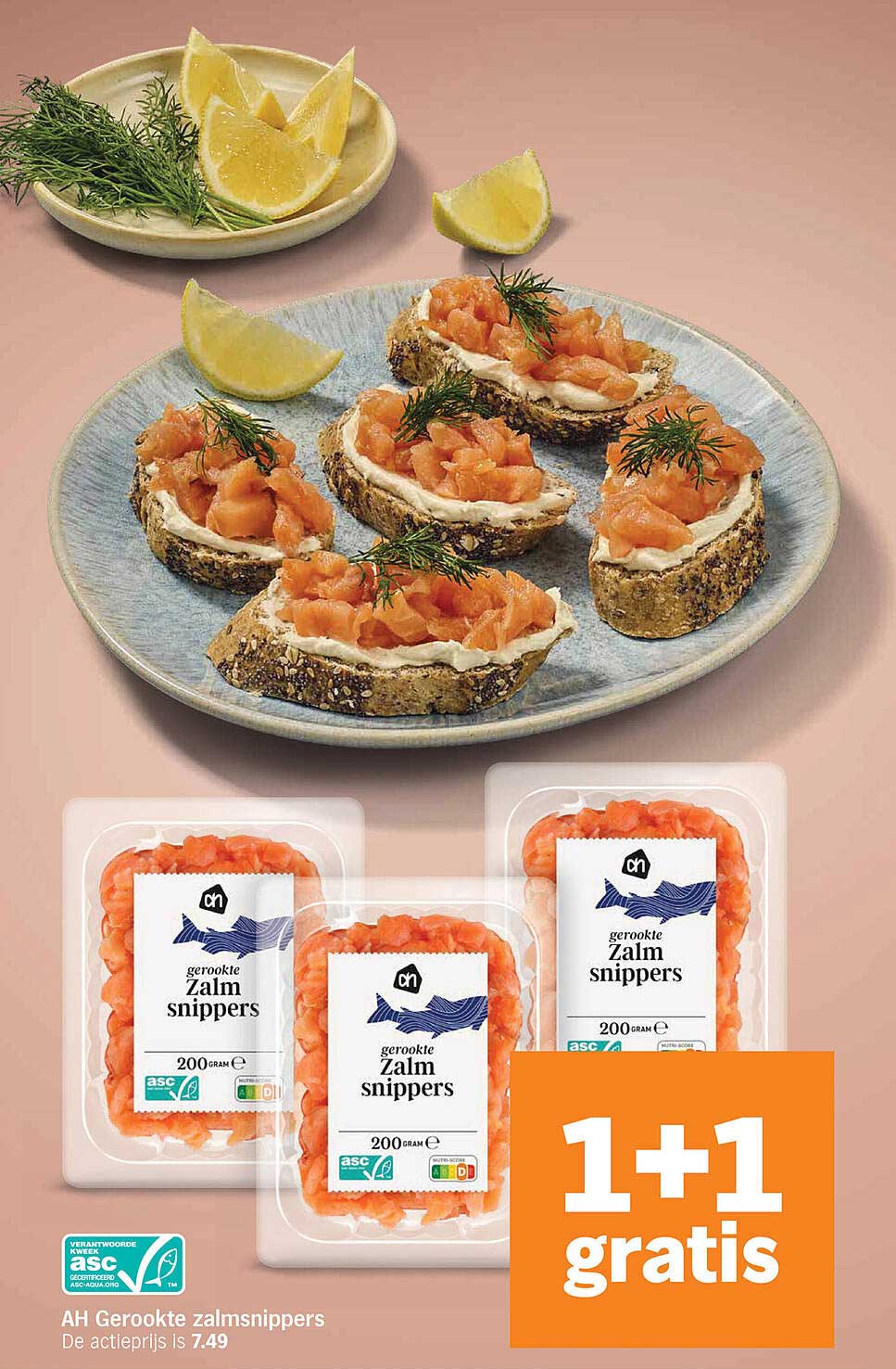 AH Gerookte zalmsnippers 1+1 gratis
