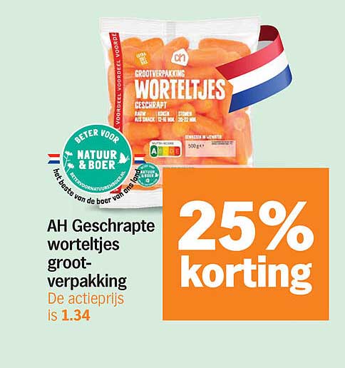 AH Gescrapte worteltjes groot-verpakking 25% korting