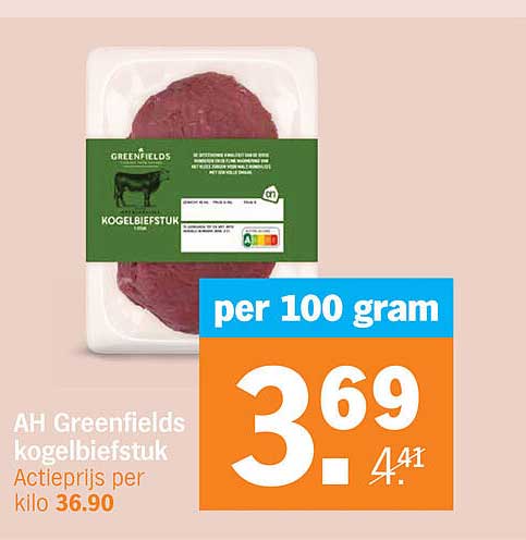 AH Greenfields kogelbiefstuk Actieprijs per kilo 36.90