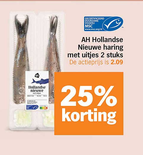 AH Hollandse Nieuwe haring met uitjes 2 stuks 25% korting