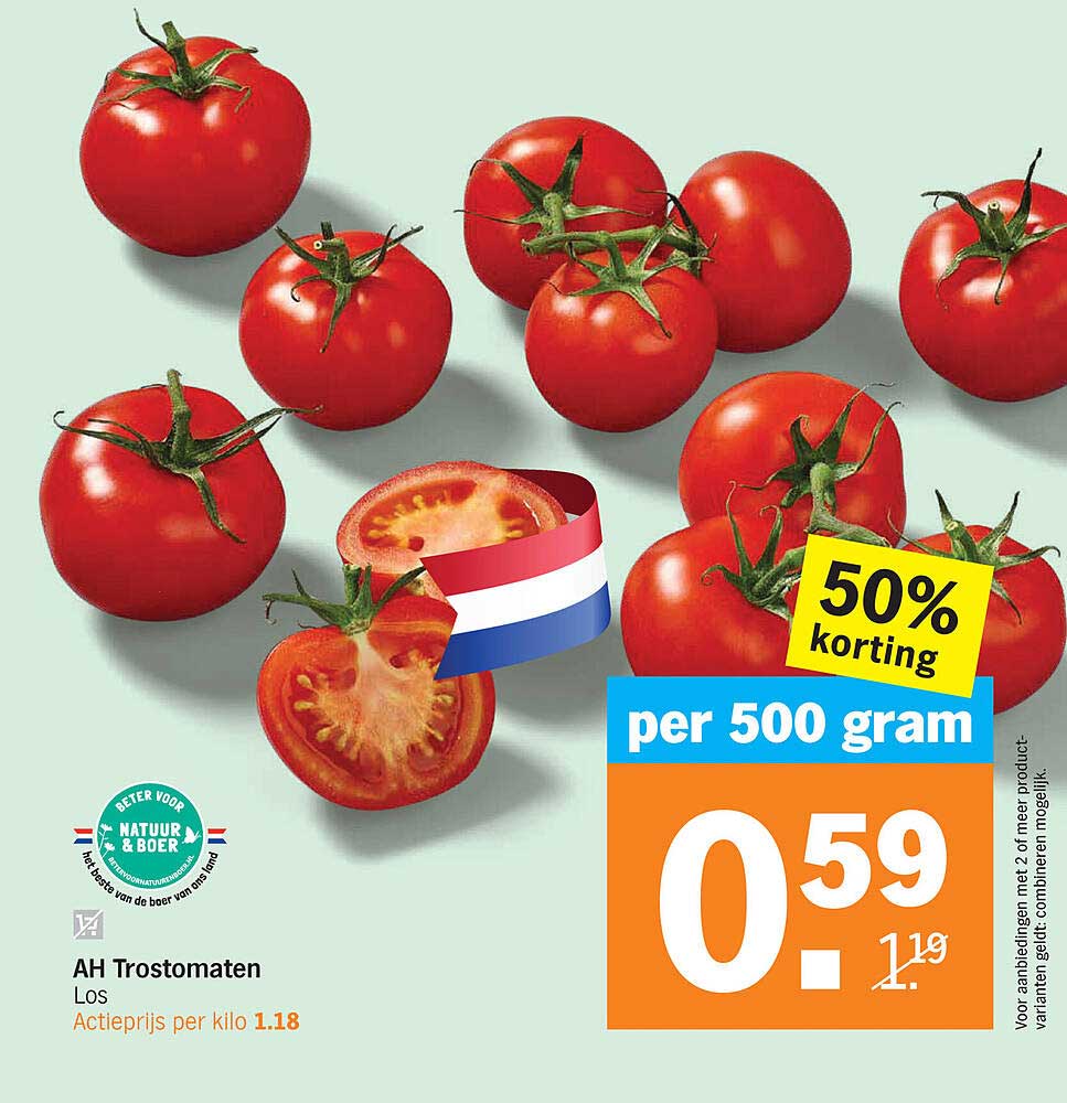 AH Trostomaten Los 50% korting per 500 gram