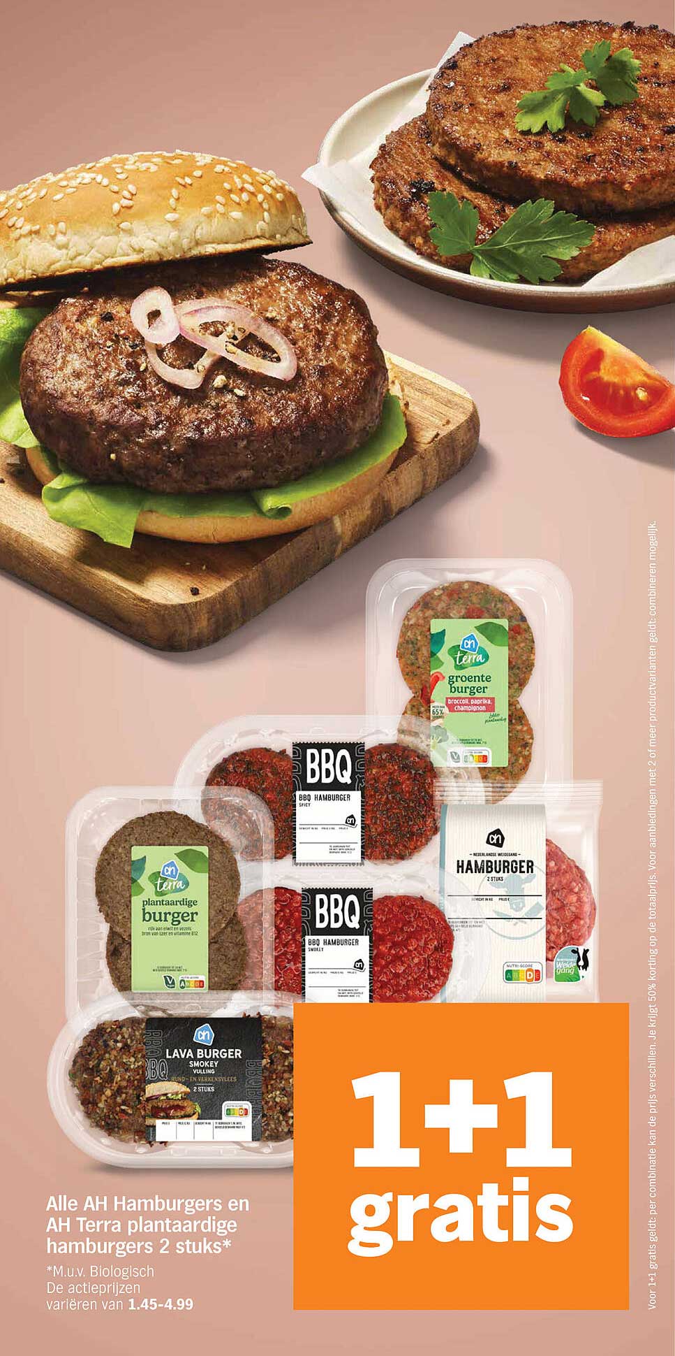 Alle AH Hamburgers en AH Terra plantaardige hamburgers 2 stuks* 1+1 gratis