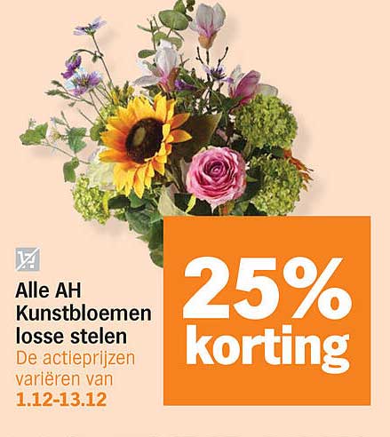 Alle AH Kunstbloemen losse stelen 25% korting