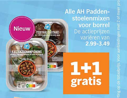 Alle AH Paddenstoelenmixen voor borrel 1+1 gratis
