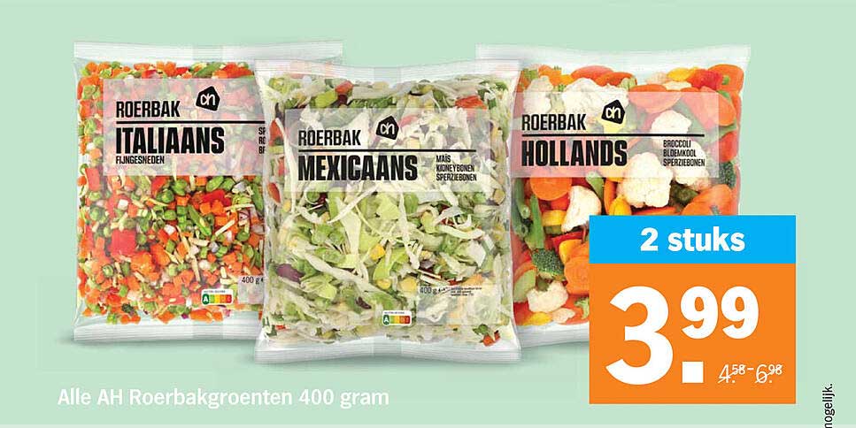 Alle AH Roerbakgroenten 400 gram 2 stuks