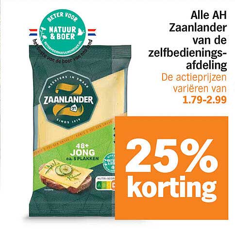 Alle AH Zaanlander van de zelfbedieningsafdeling 25% korting