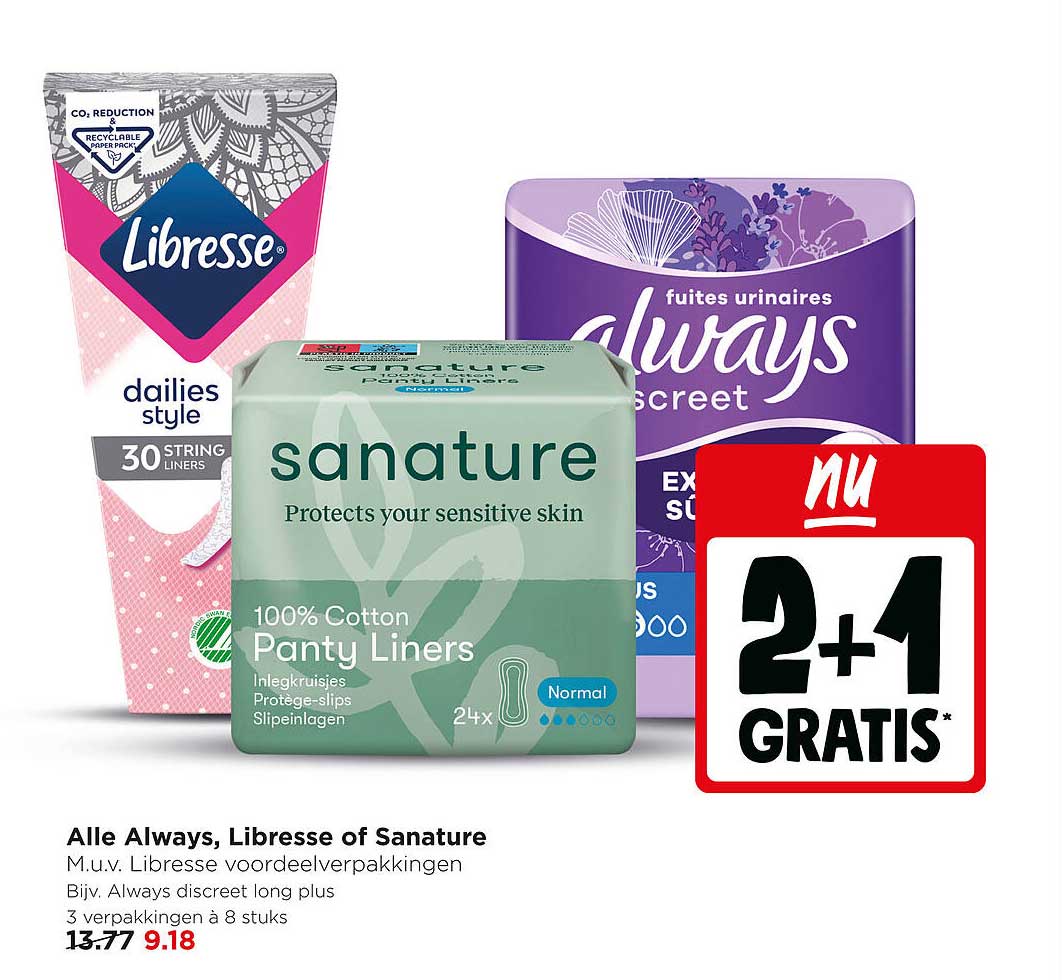 Alle Always, Libresse of Sanature 2+1 GRATIS