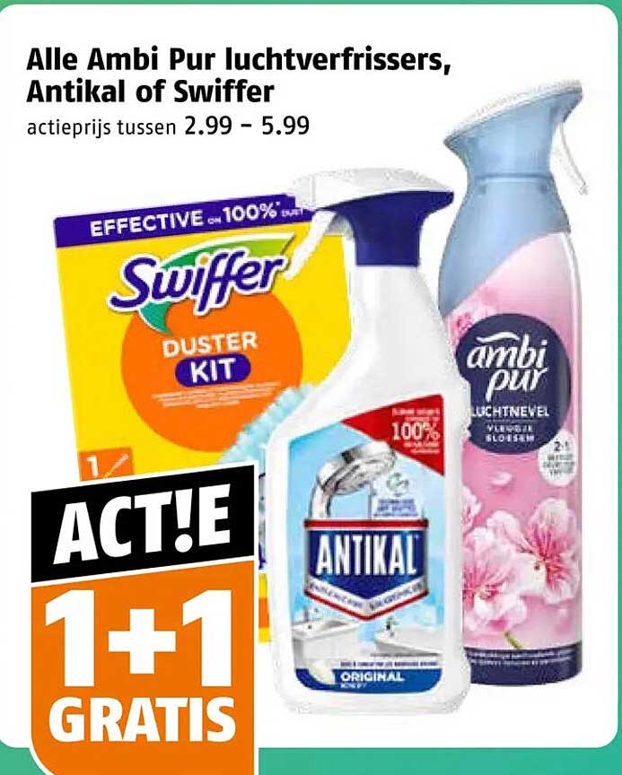 Alle Ambi Pur luchtverfrissers, Antikal of Swiffer 1+1 GRATIS