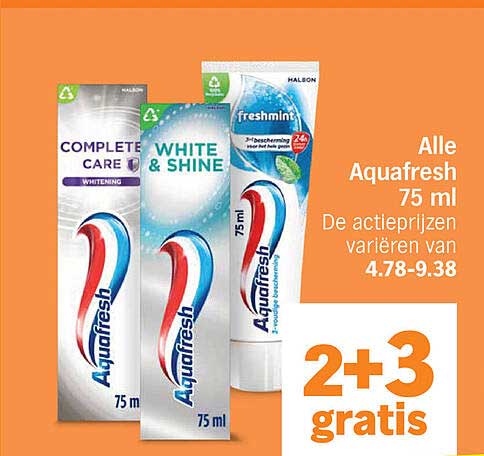 Alle Aquafresh 75 ml 2+3 gratis
