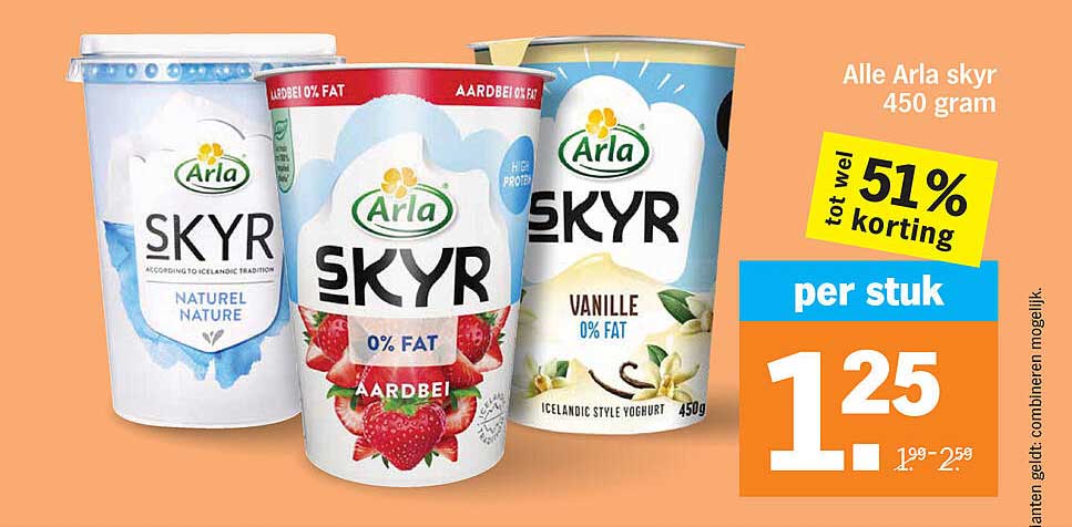 Alle Arla skyr 450 gram tot wel 51% korting per stuk