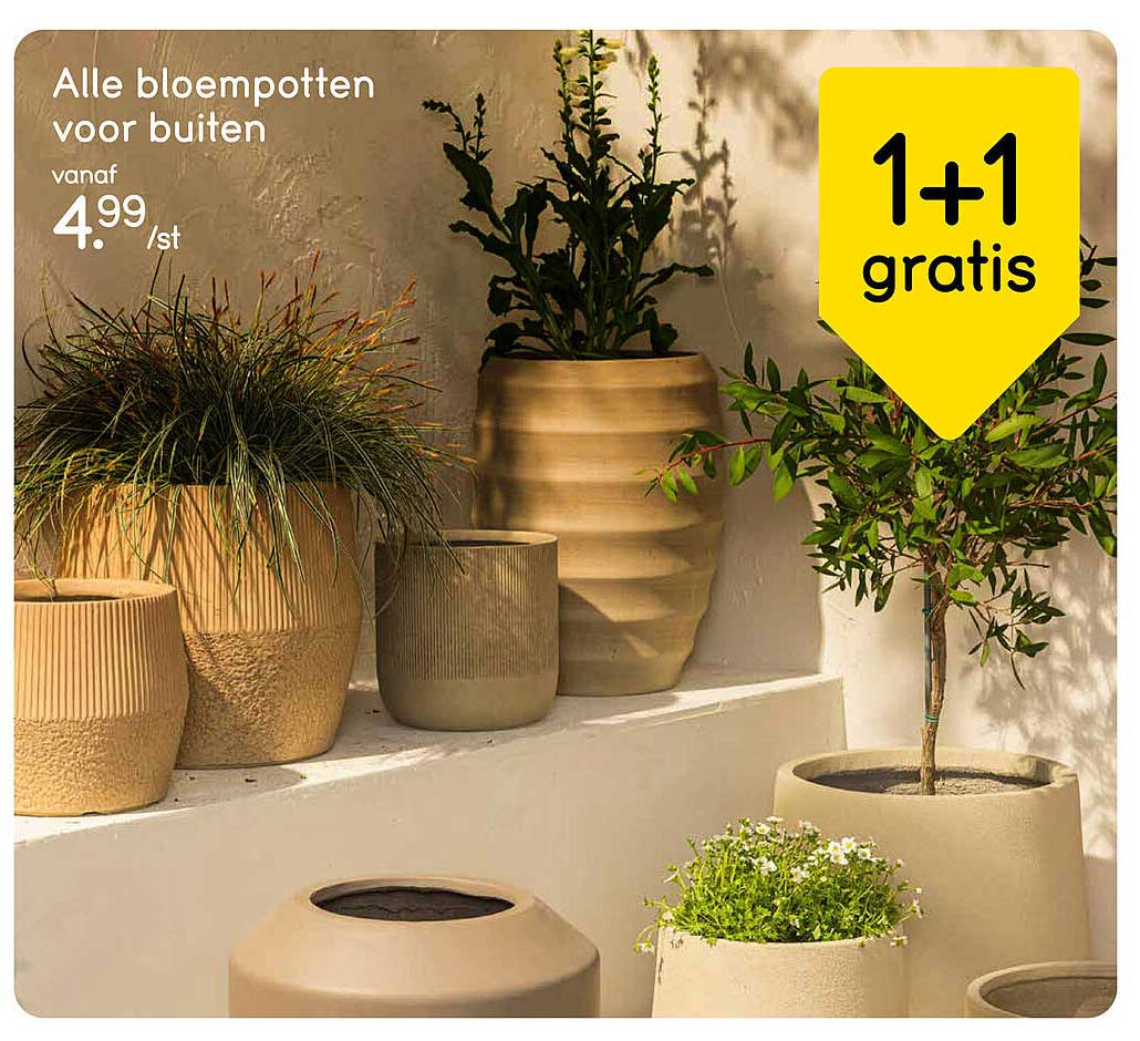 Alle bloempotten voor buiten 1+1 gratis