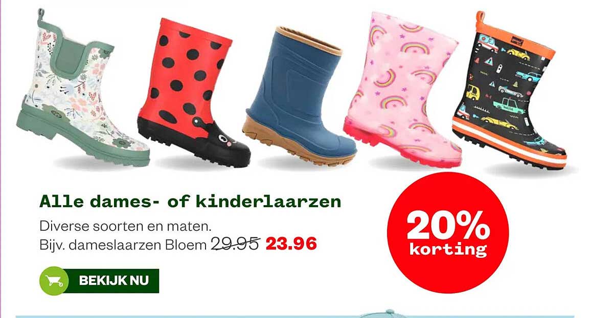 Alle dames- of kinderlaarzen 20% korting