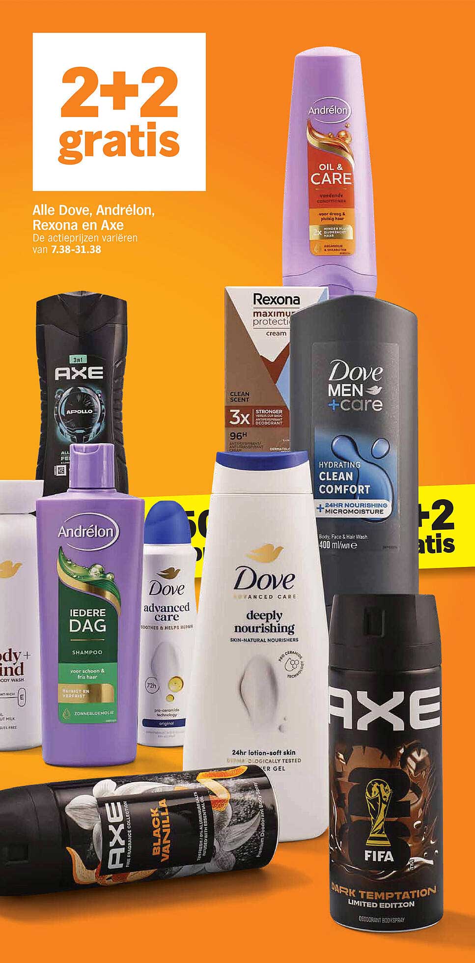 Alle Dove, Andrélon, Rexona en Axe 2+2 gratis