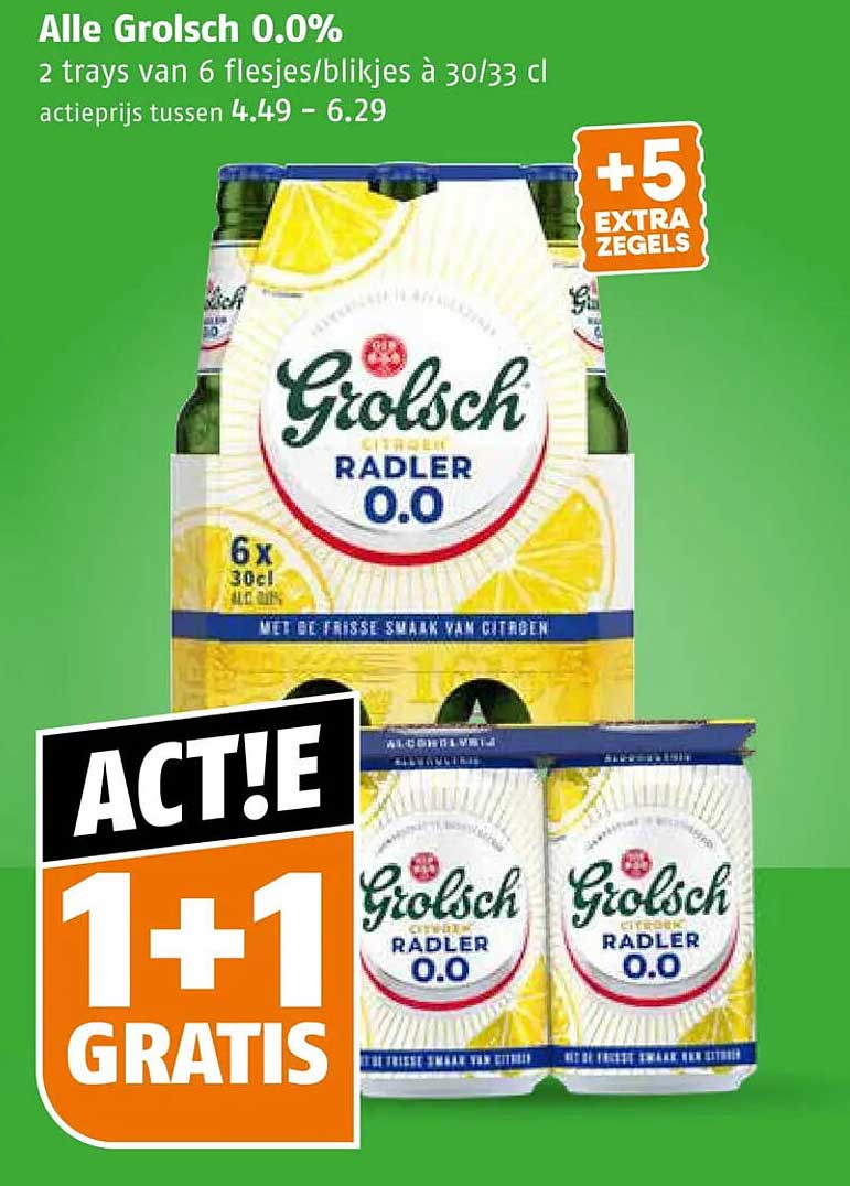 Alle Grolsch 0.0% 1+1 gratis