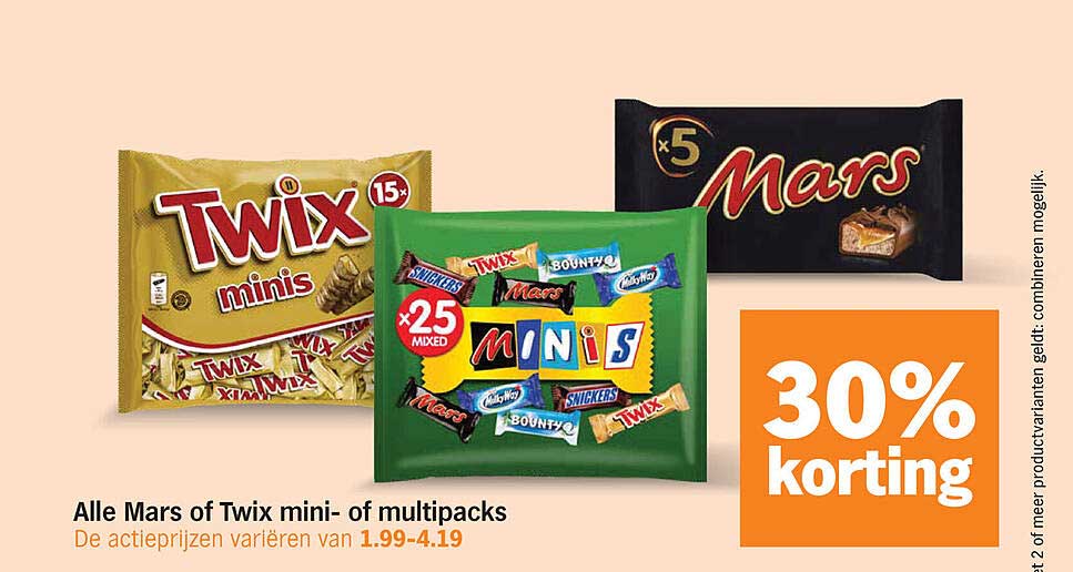Alle Mars of Twix mini- of multipacks 30% korting