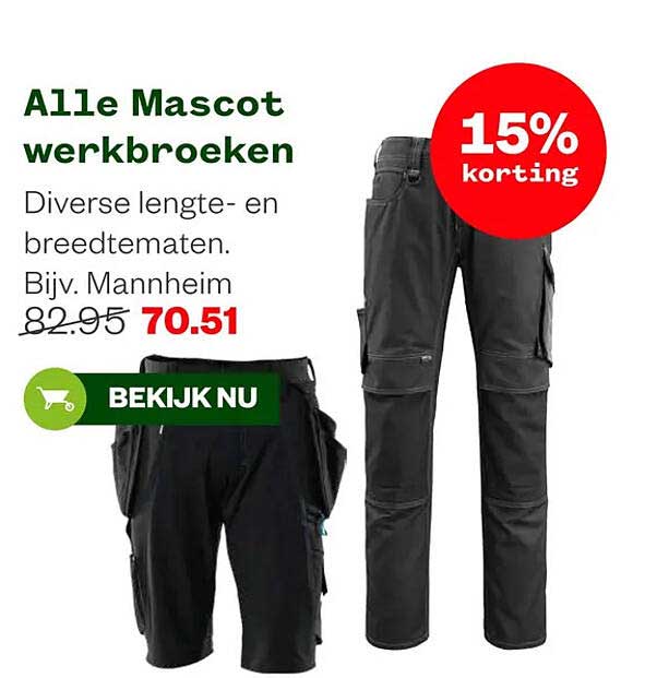 Alle Mascot werkbroeken 15% korting