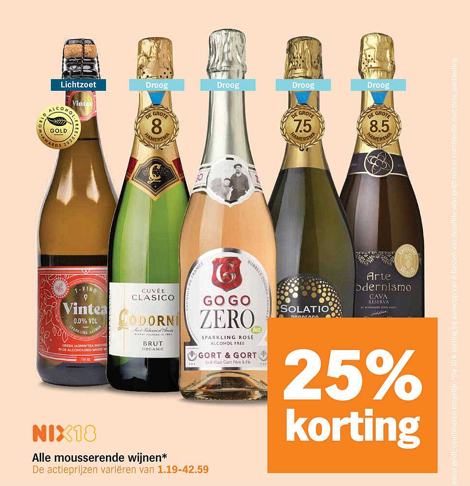 Alle mousserende wijnen* 25% korting