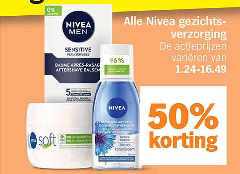 Alle Nivea gezichts-verzorging 50% korting