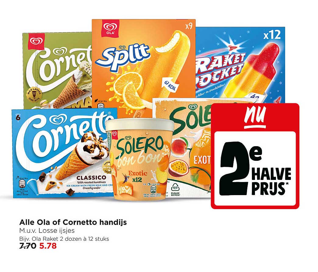 Alle Ola of Cornetto handijs 2e halve prijs