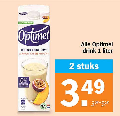 Alle Optimel drink 1 liter 2 stuks