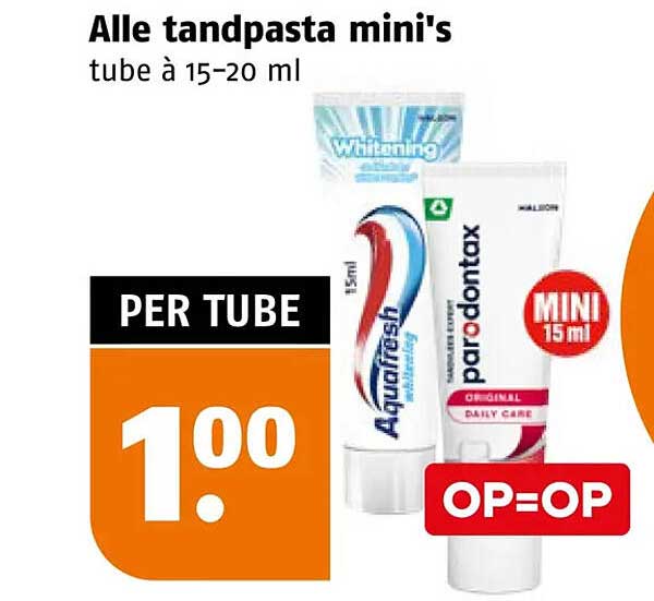 Alle tandpasta mini's tube à 15-20 ml OP=OP