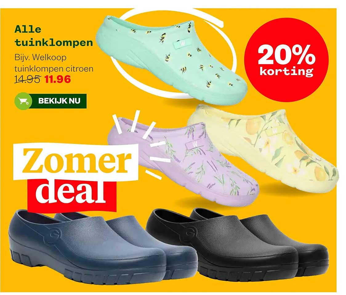 Alle tuinklompen 20% korting