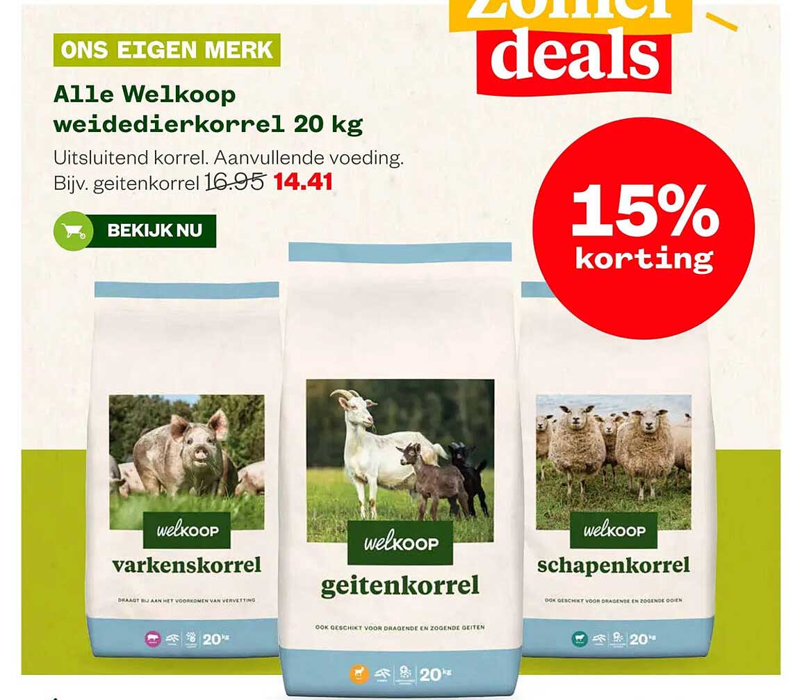 Alle Welkoop weidedierkorrel 20 kg 15% korting
