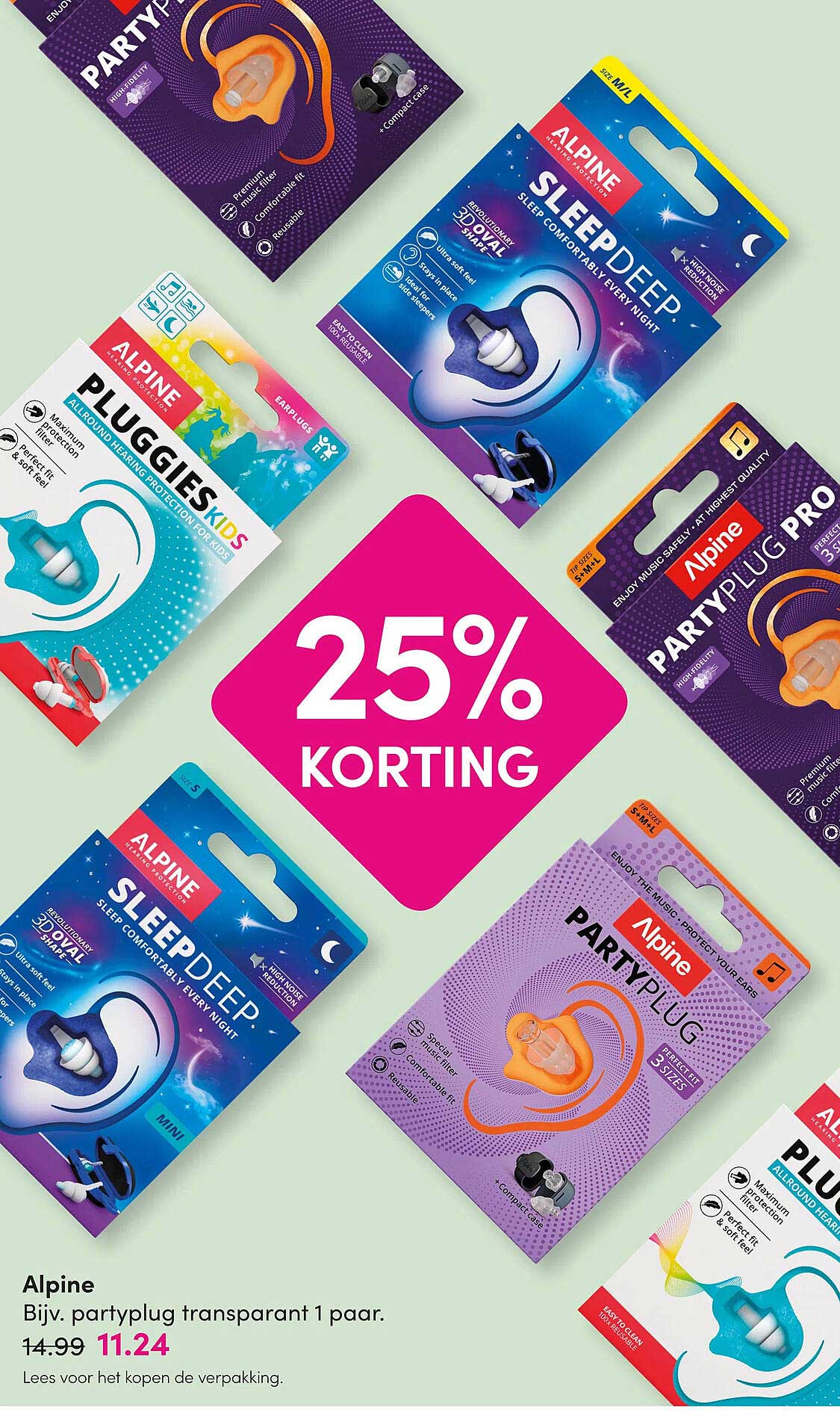 Alpine Bijv. partyplug transparant 1 paar. 25% korting