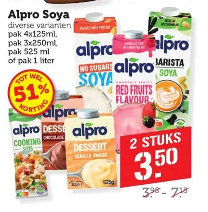 Alpro Soya diverse varianten 2 STUKS 3,50