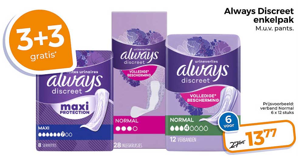 Always Discreet enkelpak M.u.v. pants. 3+3 gratis