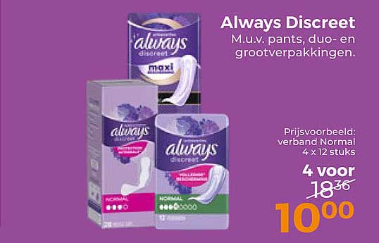 Always Discreet M.u.v. pants, duo- en grootverpakkingen.
