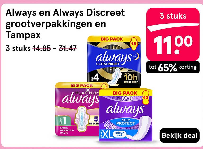 Always en Always Discreet grootverpakkingen en Tampax