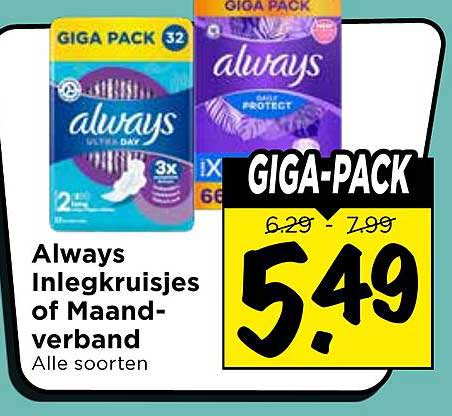 Always Inlegkruisjes of Maandverband Alle soorten GIGA-PACK