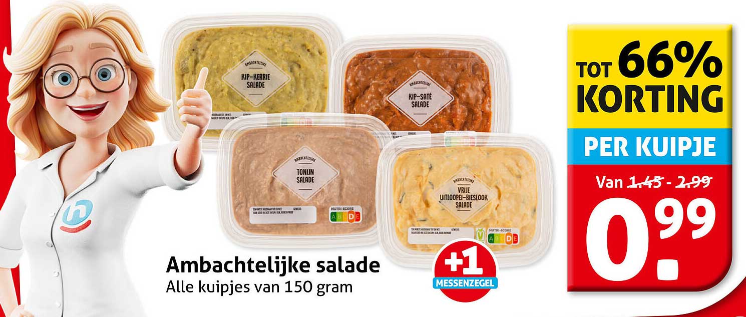 Ambachtelijke salade Alle kuipjes van 150 gram +1 MESSENZEGEL