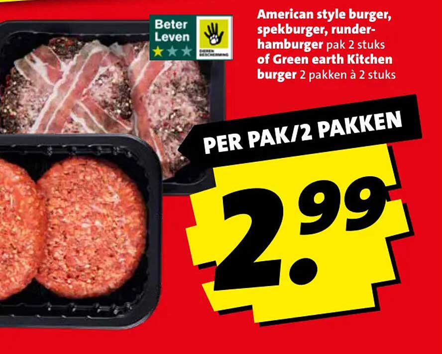 American style burger, spekburger, runder-hamburger pak 2 stuks of Green earth Kitchen burger 2 pakken à 2 stuks PER PAK/2 PAKKEN