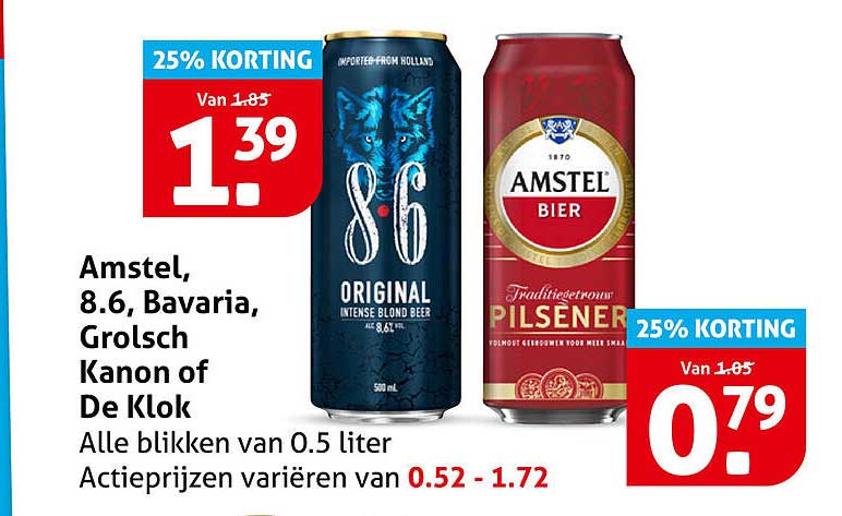 Amstel, 8.6, Bavaria, Grolsch Kanon of De Klok