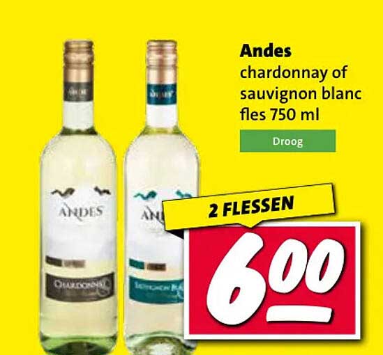 Andes chardonnay of sauvignon blanc fles 750 ml 2 FLESSEN