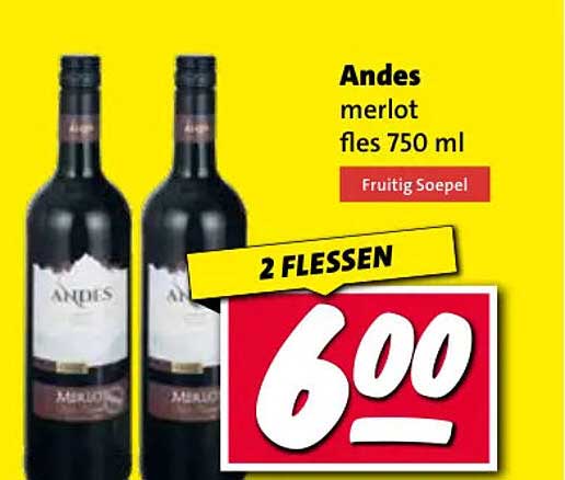 Andes merlot fles 750 ml Fruitig Soepel 2 FLESSEN