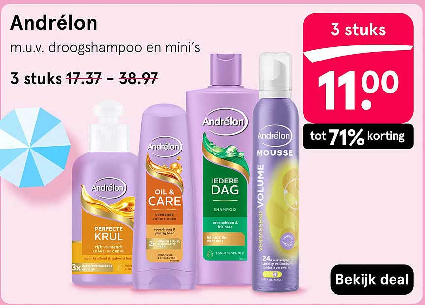 Andrélon m.u.v. droogshampoo en mini’s 3 stuks