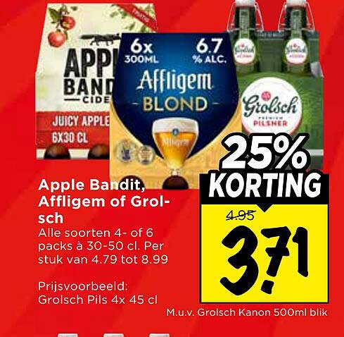 Apple Bandit, Affligem of Grolsch 25% KORTING