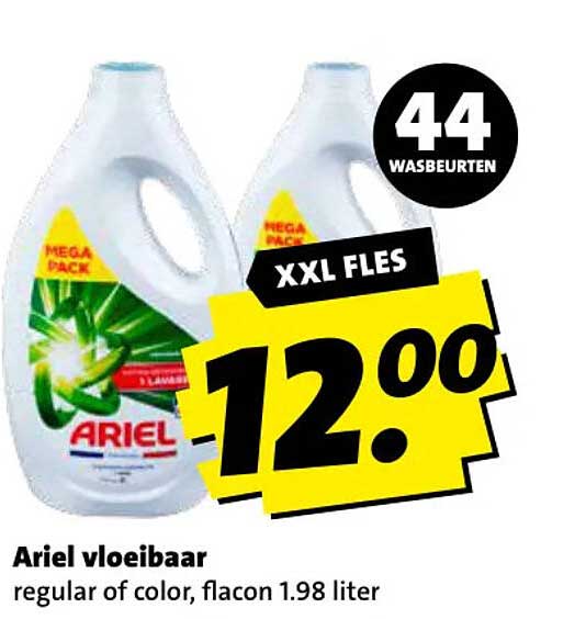Ariel vloeibaar regular of color, flacon 1.98 liter XXL FLES
