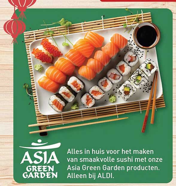 ASIA GREEN GARDEN Alles in huis voor het maken van smaakvolle sushi met onze Asia Green Garden producten. Alleen bij ALDI.