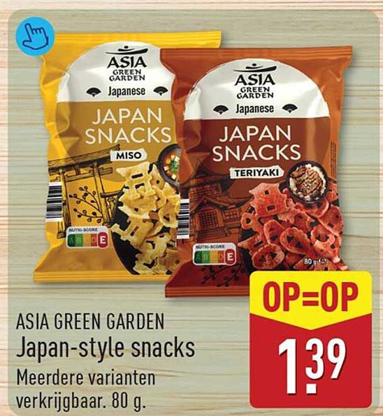 ASIA GREEN GARDEN Japan-style snacks Meerdere varianten verkrijgbaar. 80 g. OP=OP