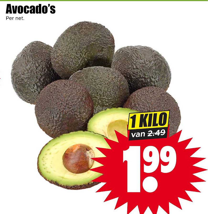 Avocado's Per net. 1 KILO van 2.49